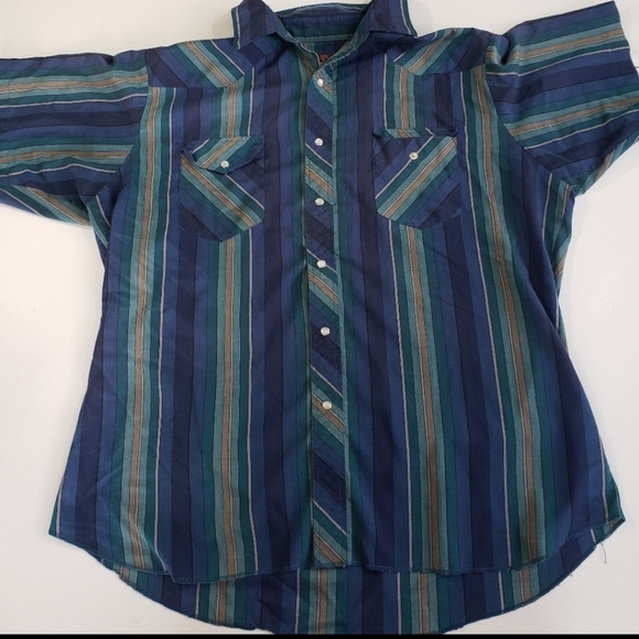 Vintage Other - Vintage Wrangler Western Blue Green Button Down